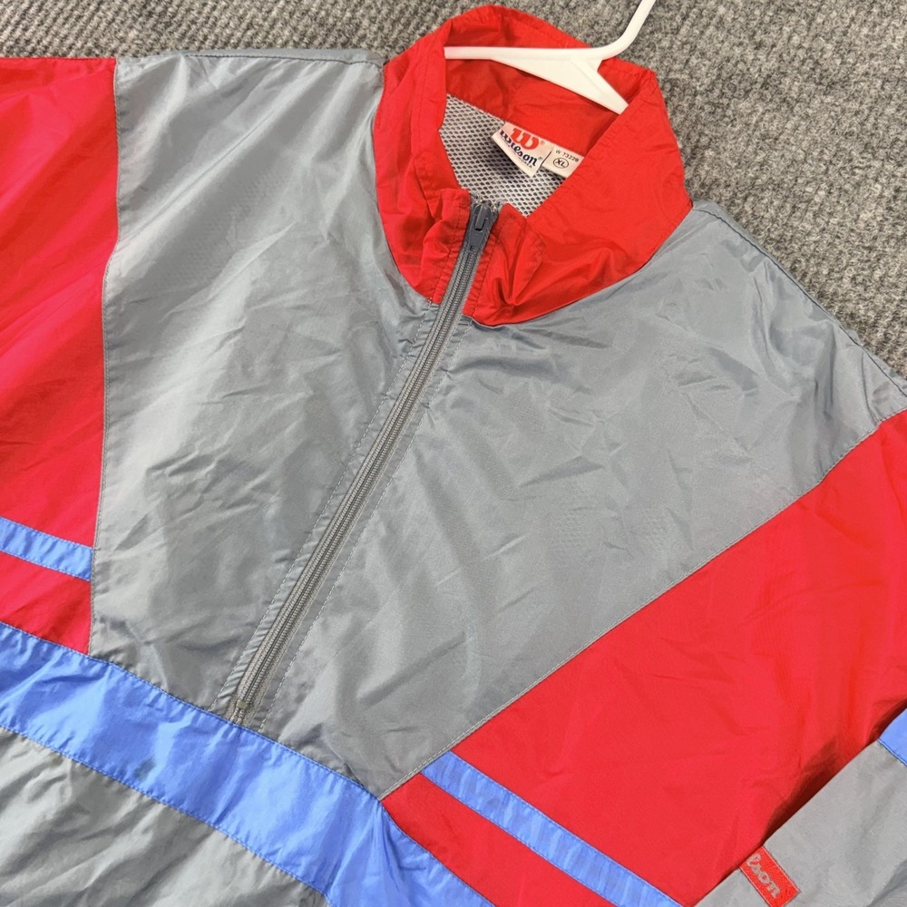 Vintage Wilson Jacket Mens XL Gray Red Blue 1/2 Zip Windbreaker Pullover Korea